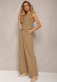 Renee - Beżowe Szerokie Spodnie High Waist Seraphella. Stan: podwyższony. Kolor: beżowy