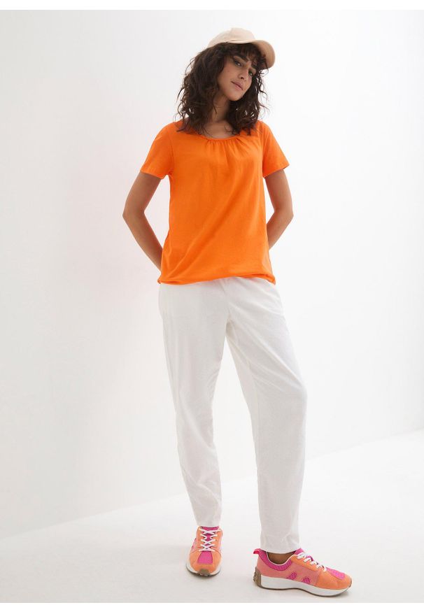 bonprix - Shirt z czystej bawełny, krótki rękaw. Kolor: pomarańczowy. Materiał: bawełna. Długość rękawa: krótki rękaw. Długość: krótkie