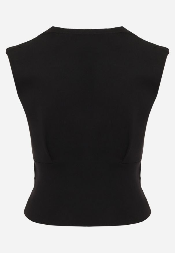 Renee - Czarny Top z Wiskozą o Fasonie Bez Rękawów z Gąbeczkami w Ramionach i Łańcuchem Brizeli. Kolor: czarny. Materiał: wiskoza. Długość rękawa: bez rękawów. Styl: rockowy