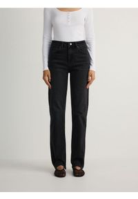 Reserved - Jeansy straight z wysokim stanem - czarny. Stan: podwyższony. Kolor: czarny #1