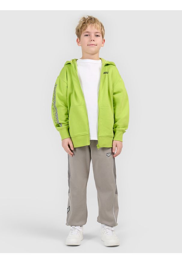 4f - 4F Bluza dresowa loose z kapturem chłopięca - zielona 134/140 (8-10 lat). Typ kołnierza: kaptur. Kolor: zielony. Materiał: dresówka. Sezon: lato. Styl: klasyczny