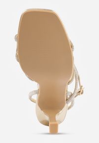 Renee - Złote Sandały na Szpilce z Paskami z Cyrkonii Miefia. Okazja: na imprezę. Zapięcie: pasek. Kolor: złoty. Wzór: aplikacja. Sezon: lato. Obcas: na szpilce. Styl: elegancki, klasyczny #7