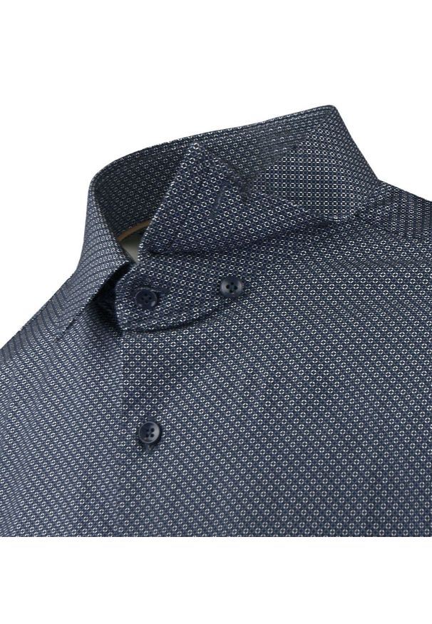 Koszula Wizytowa z Prostym Krojem - Victorio - Granatowa w Drobny Wzór. Okazja: na co dzień. Kolor: niebieski. Materiał: bawełna, elastan. Długość rękawa: długi rękaw. Długość: długie. Styl: wizytowy