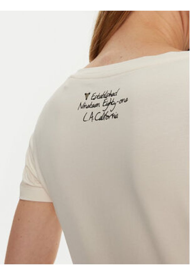 Guess T-Shirt W4BI18 J1314 Beżowy. Kolor: beżowy. Materiał: bawełna