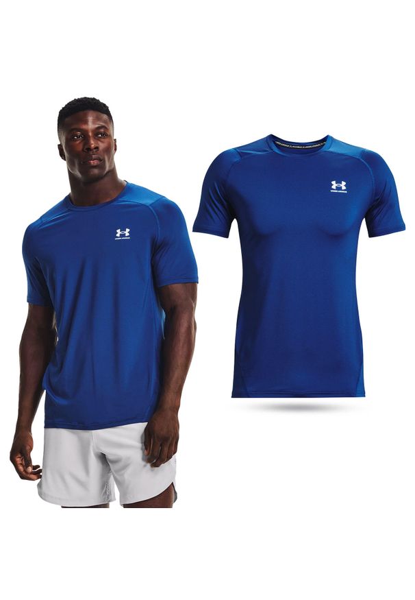 Koszulka fitness męska Under Armour HeatGear Fitted z krótkim rękawem. Kolor: niebieski. Długość rękawa: krótki rękaw. Długość: krótkie. Sport: fitness