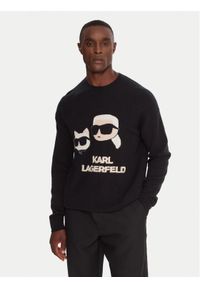 Karl Lagerfeld - KARL LAGERFELD Sweter 655030 554306 Czarny Regular Fit. Typ kołnierza: dekolt w karo. Kolor: czarny. Materiał: syntetyk