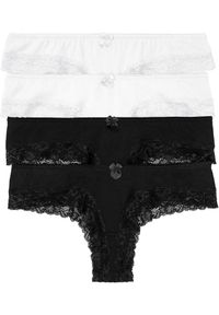 bonprix - Figi brazylijskie (4 pary). Kolor: czarny. Materiał: koronka. Wzór: aplikacja, koronka #1