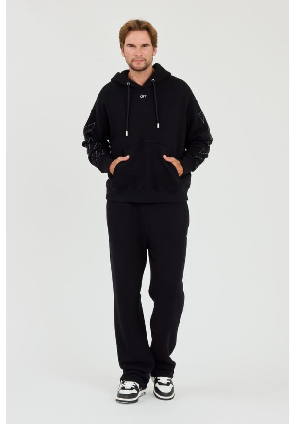 OFF-WHITE Czarna męska bluza haftowana Stitch Arr Skate Hoodie, Rozmiar L. Kolor: czarny. Wzór: haft