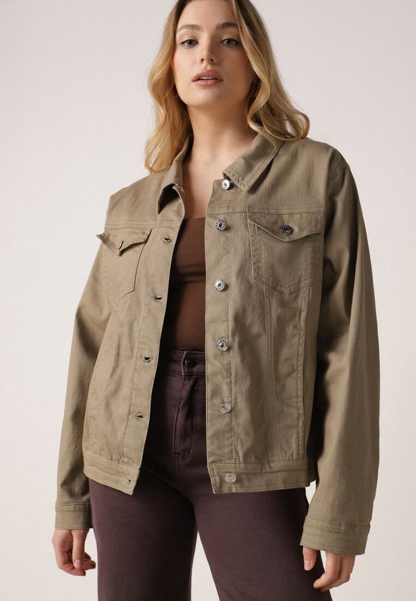Born2be - Ciemnobeżowa Bawełniana Kurtka Jeansowa Perimea. Kolor: beżowy. Materiał: bawełna, jeans