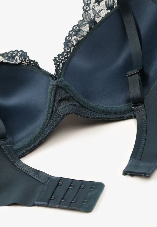 Renee - Ciemnozielony Biustonosz Full Cup z Koronką i Uroczymi Kokardkami Geminna. Kolor: zielony. Materiał: koronka. Wzór: koronka