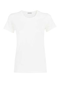 MONCLER - Biała koszulka z bawełny. Kolor: biały. Materiał: bawełna. Wzór: aplikacja