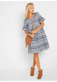 bonprix - Sukienka shirtowa z lejącego materiału z wiskozą. Kolor: biały. Materiał: materiał, wiskoza. Długość rękawa: krótki rękaw. Wzór: nadruk #1