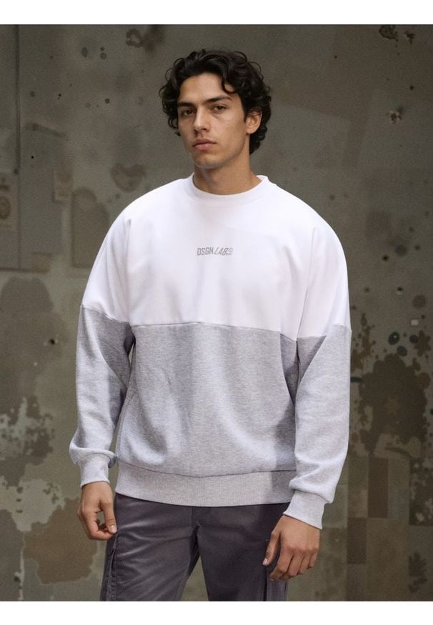 Sinsay - Bawełniana bluza crewneck z napisem - szary. Kolor: szary. Materiał: bawełna. Wzór: napisy