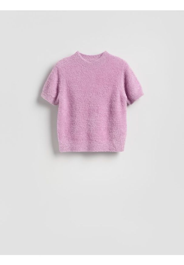 Reserved - Sweter z metaliczną nitką - różowy. Kolor: różowy. Materiał: dzianina