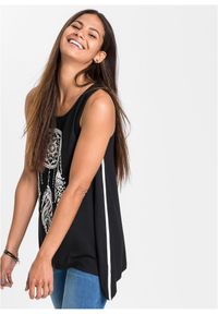 bonprix - Długi top z miękkiej wiskozy. Kolor: czarny. Materiał: wiskoza. Długość: długie. Wzór: nadruk #1