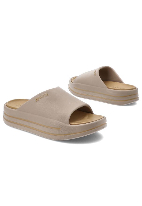 Big-Star - Klapki damskie Big Star, wodoodporne na grubej platformie profilowane na basen na wakacje, beżowe, SS274424. Okazja: na spacer, na co dzień, na plażę. Kolor: beżowy. Materiał: materiał. Sezon: lato. Obcas: na platformie. Styl: wakacyjny