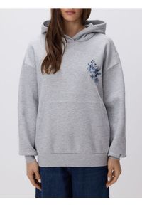 Reserved - Bluza z haftowanym wzorem - jasnoszary. Kolor: szary. Materiał: bawełna, dzianina. Wzór: haft #1