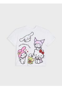 Sinsay - Bawełniana koszulka z nadrukiem Hello Kitty - kremowy. Kolor: kremowy. Materiał: bawełna. Wzór: nadruk, motyw z bajki #1