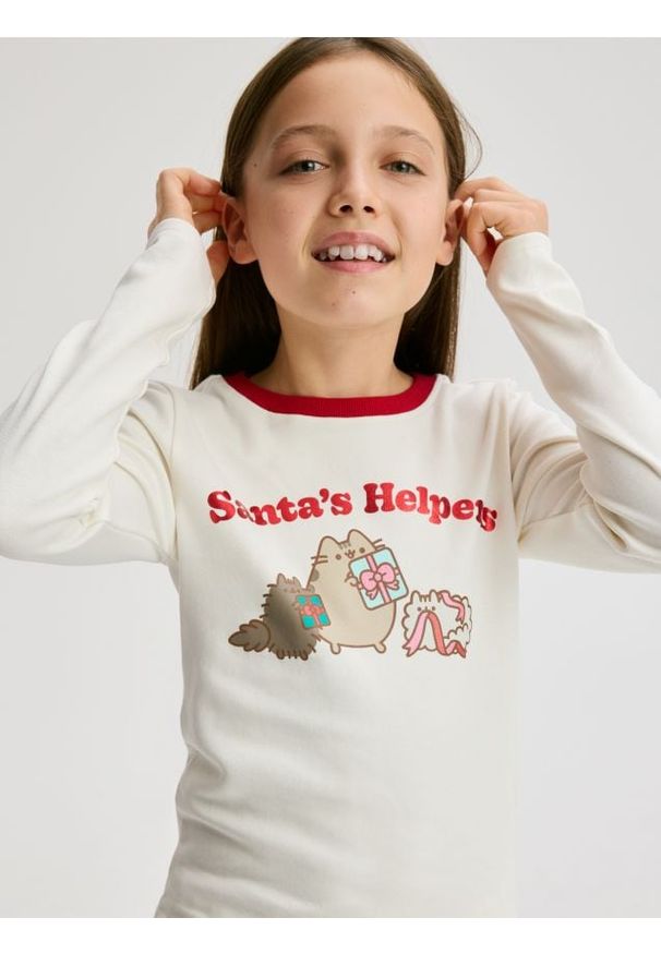 Reserved - Bawełniana bluzka Pusheen - złamana biel. Materiał: bawełna