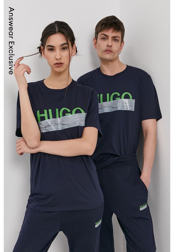 Hugo - T-shirt z kolekcji urodzinowej. Okazja: na urodziny. Kolor: niebieski. Wzór: nadruk. Styl: casual