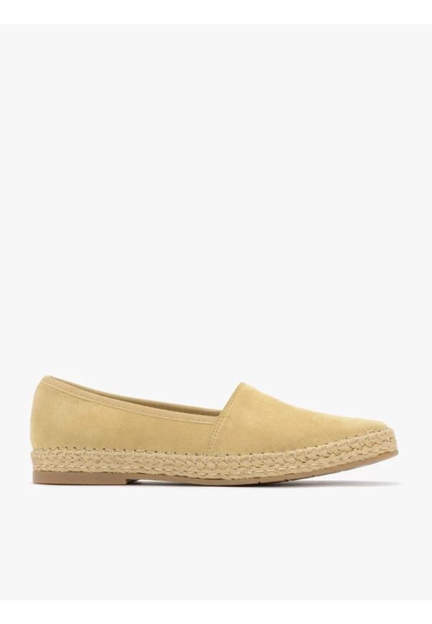 Ryłko - Damskie espadryle w kolorze piaskowym. Kolor: beżowy. Materiał: welur, skóra