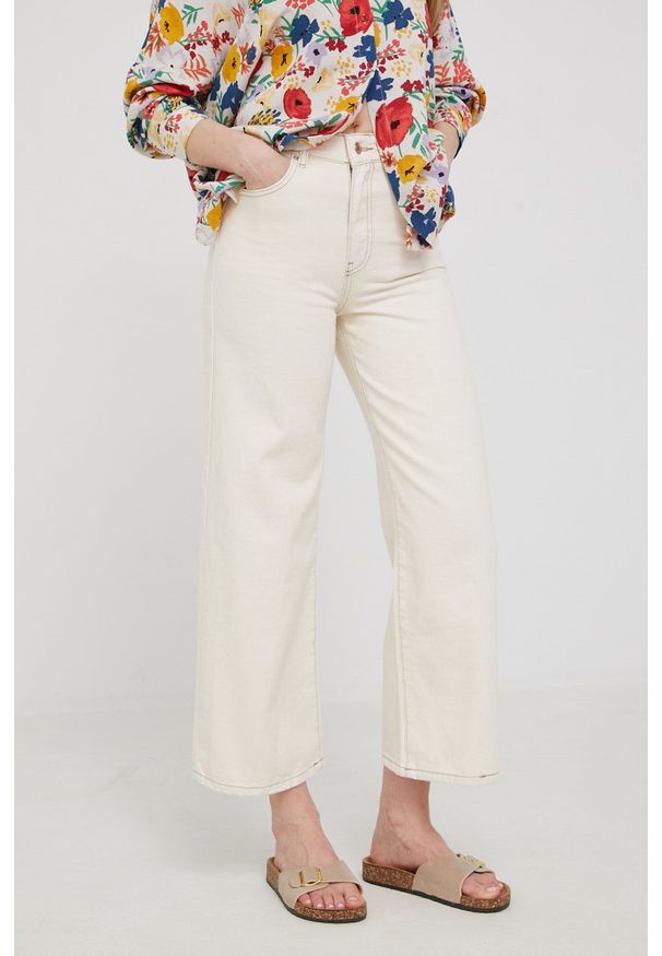 Answear Lab jeansy damskie high waist. Stan: podwyższony. Kolor: beżowy. Styl: wakacyjny