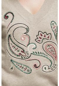 medicine - Medicine sweter damski kolor beżowy. Kolor: beżowy. Długość rękawa: długi rękaw. Długość: długie. Wzór: haft #2