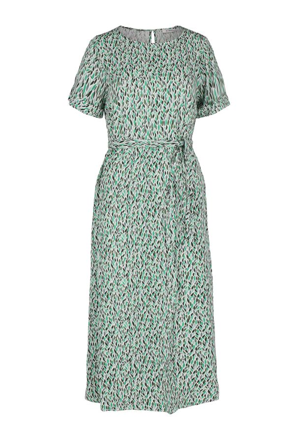 Volcano - Długa sukienka z wzorem G-MARANTA. Okazja: na co dzień. Typ kołnierza: dekolt w łódkę. Kolekcja: plus size. Kolor: zielony. Wzór: kolorowy. Typ sukienki: dla puszystych, proste. Materiał: wiskoza, skóra, materiał. Długość rękawa: krótki rękaw. Sezon: wiosna, lato. Styl: casual, elegancki. Długość: maxi