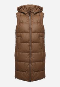 Born2be - Brązowa Pikowana Kamizelka z Kapturem i Obustronnym Suwakiem Trilasa. Typ kołnierza: kaptur. Kolor: brązowy. Styl: elegancki #3