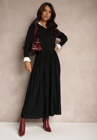 Renee - Czarna Spódnica z Wiskozą o Plisowanym Kroju z Gumką w Pasie Tilisya. Okazja: na co dzień. Kolor: czarny. Materiał: wiskoza. Styl: klasyczny, elegancki, casual #3