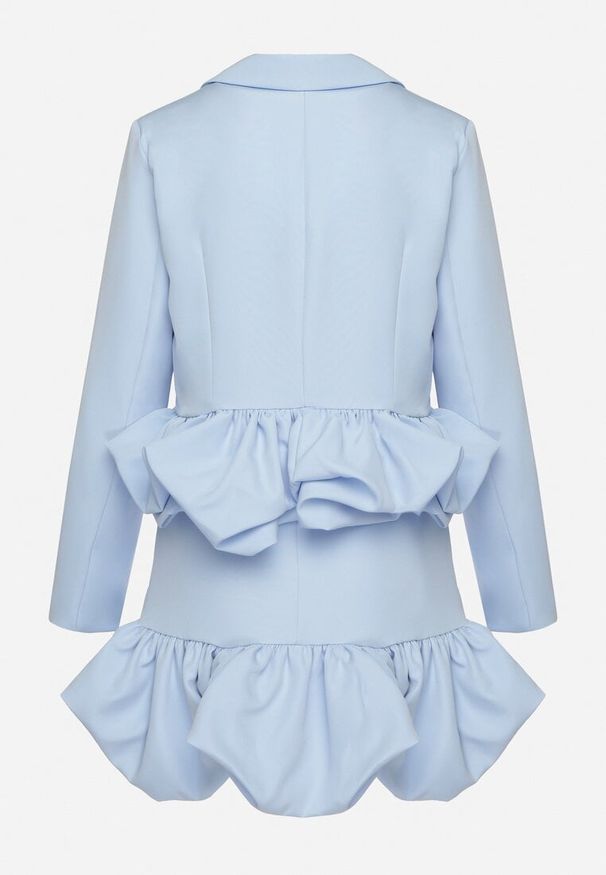 Born2be - Niebieski Komplet Garniturowy Zdobiony Falbanami Marynarka i Spódnico-Spodenki Voelia. Kolor: niebieski. Wzór: aplikacja