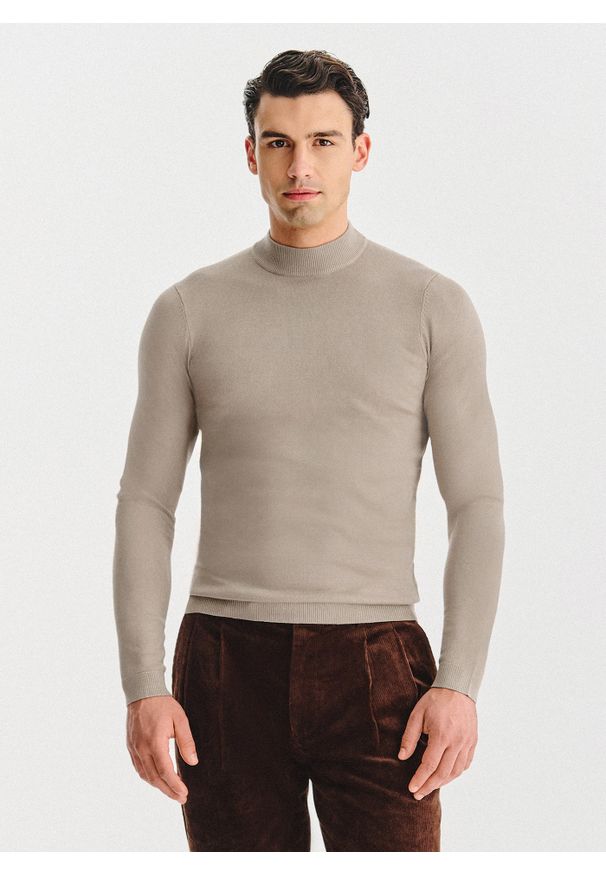 Pako Lorente - PAKO LORENTE – Beżowy półgolf męski. Kolor: beżowy, brązowy. Materiał: poliamid, wiskoza. Wzór: gładki, ze splotem