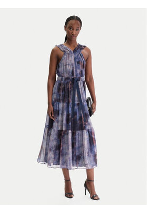 DKNY Sukienka koktajlowa P5KBGD66 Granatowy Regular Fit. Kolor: niebieski. Materiał: syntetyk. Styl: wizytowy