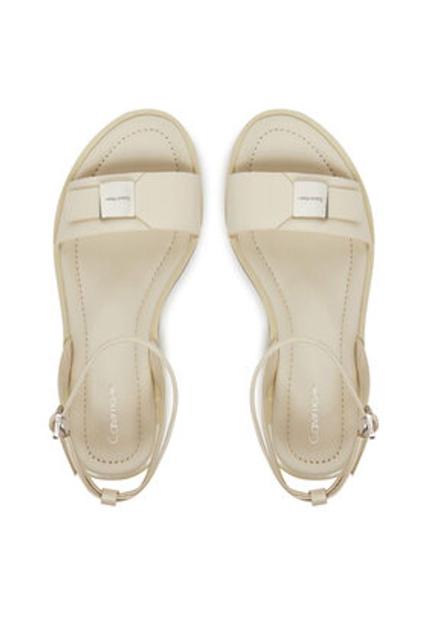 Calvin Klein Sandały Flat Sandal W/Ck Hw - Lth HW0HW02367 Écru. Materiał: skóra