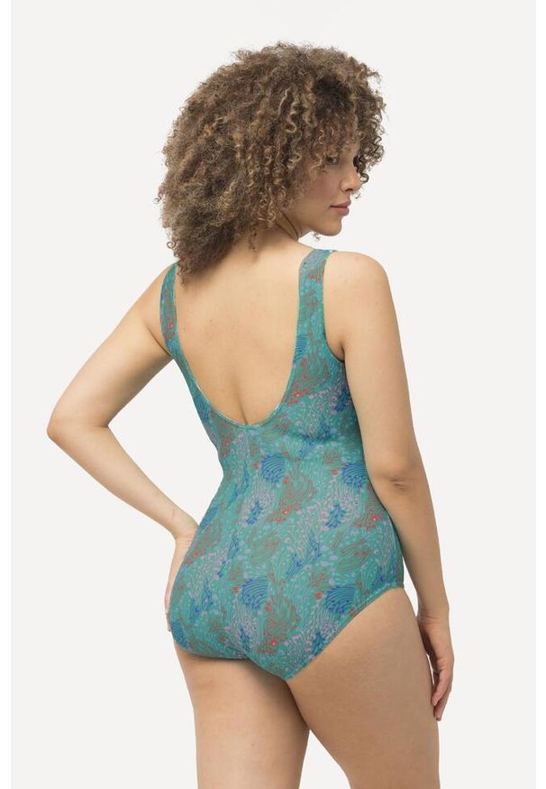 ULLA POPKEN - Damskie Kostium kąpielowy koralowce bez miękkich miseczek pas pod biustem. Kolekcja: plus size. Kolor: zielony. Materiał: poliamid, materiał, elastan
