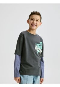 Reserved - Koszulka longsleeve z nadrukiem - ciemnoszary. Kolor: szary. Materiał: dzianina, bawełna. Długość rękawa: długi rękaw. Wzór: nadruk #1