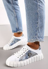 Renee - Biało-Niebieskie Sznurowane Sneakersy ze Skóry Breana. Nosek buta: okrągły. Kolor: biały. Materiał: skóra #5