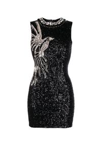 Balmain - BALMAIN - Sukienka z kryształami i cekinami. Kolor: czarny. Materiał: materiał. Wzór: aplikacja. Styl: wizytowy