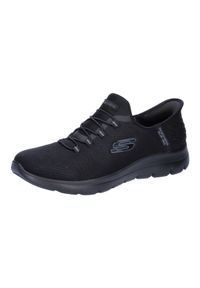 skechers - Buty do chodzenia damskie Skechers Slips-ins. Kolor: niebieski, czarny, wielokolorowy. Materiał: syntetyk, materiał. Szerokość cholewki: normalna. Model: Skechers Sport. Sport: turystyka piesza