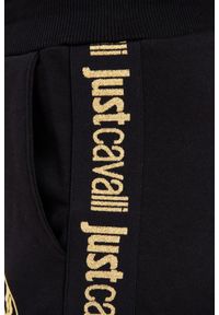 Just Cavalli - JUST CAVALLI Czarne spodnie dresowe T-round Gold. Kolor: czarny. Materiał: dresówka