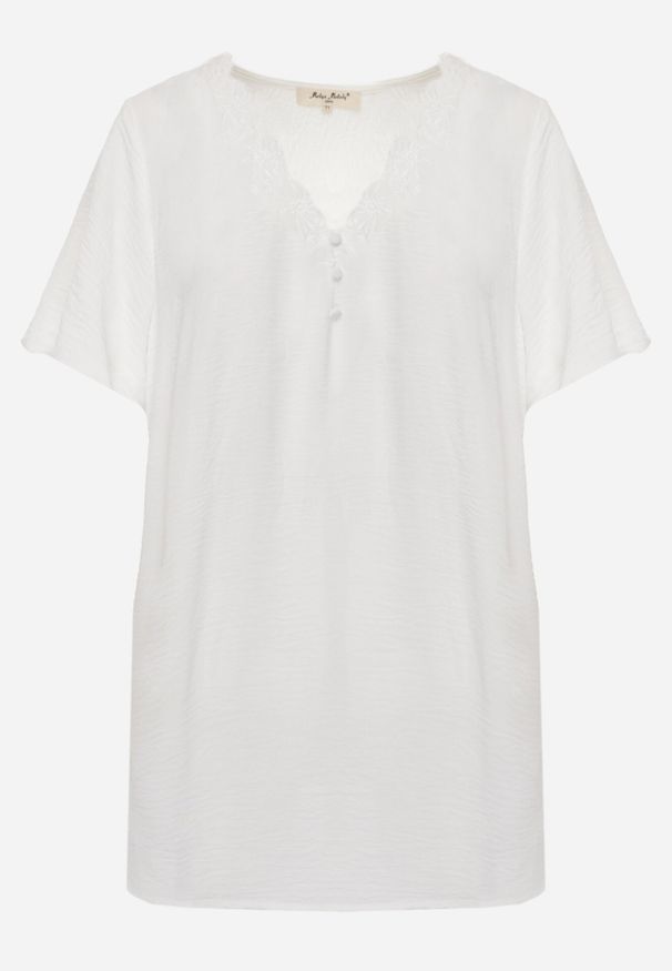 Born2be - Biała Bluzka z Krótkimi Rękawami i Ozdobnym Haftem Emmania. Okazja: na co dzień. Kolor: biały. Długość rękawa: krótki rękaw. Długość: krótkie. Wzór: haft. Styl: casual