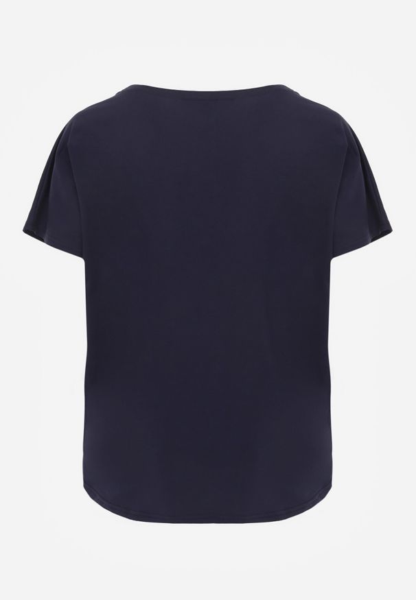 Born2be - Granatowy T-shirt Bawełniany Klasyczny o Fasonie Oversize z Dłuższym Tyłem Nemedora. Okazja: na co dzień. Kolor: niebieski. Materiał: bawełna. Długość: długie. Styl: klasyczny