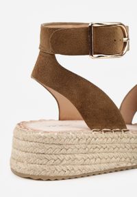 Renee - Ciemnozielone Sandały z Plecionki w Stylu Boho VICES z Paskami w Kształcie X Nahmala. Okazja: na co dzień. Zapięcie: pasek. Kolor: zielony. Wzór: paski, aplikacja. Sezon: lato. Styl: boho #5