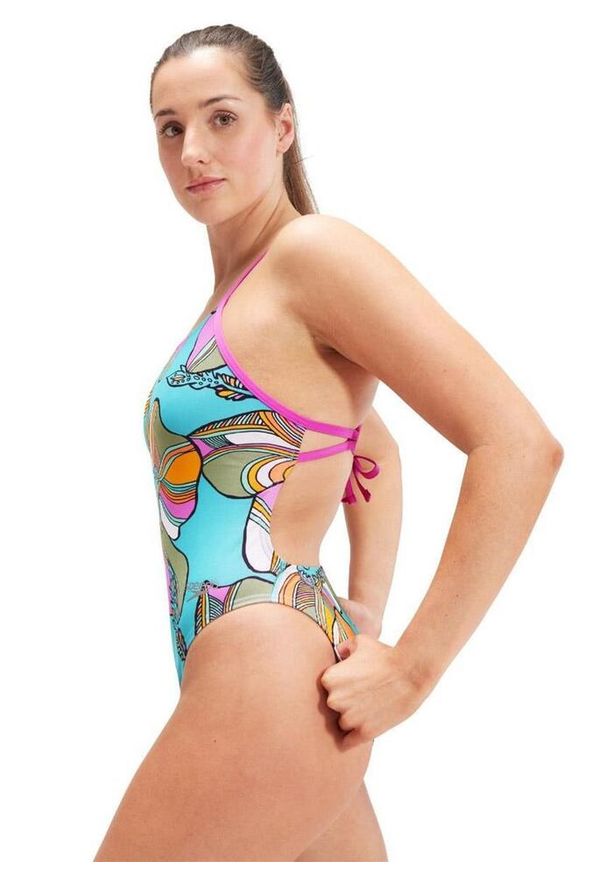 Strój Kąpielowy Speedo Digital Tie Back – Aqua/Fioletowy/Zielony – Rozmiar 38. Kolor: niebieski. Wzór: nadruk