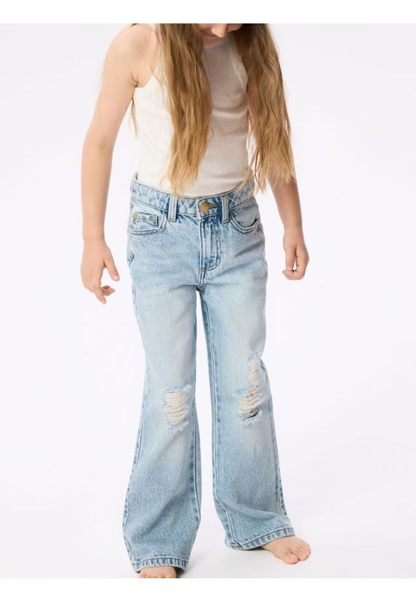 Reserved - Jeansy bootcut z przetarciami - niebieski. Kolor: niebieski