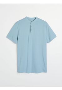 Sinsay - Bawełniane polo ze stójką - błękitny. Typ kołnierza: kołnierzyk stójkowy, polo. Kolor: niebieski. Materiał: bawełna
