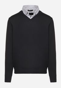 Born2be - Granatowy Sweter z Wełną i Koszulowym Kołnierzykiem Espirra. Okazja: na spotkanie biznesowe, do pracy, na co dzień. Typ kołnierza: kołnierzyk koszulowy. Kolor: niebieski. Materiał: wełna. Styl: biznesowy, casual, elegancki