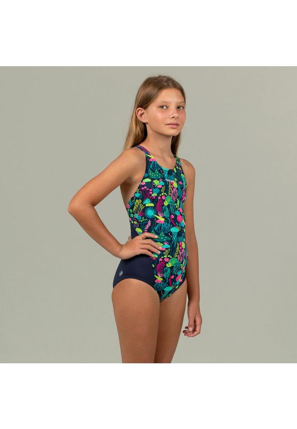 NABAIJI - Strój jednoczęściowy pływacki dla dzieci Nabaiji 500 Kamiye All Alg. Kolor: różowy, niebieski, wielokolorowy. Materiał: poliester, materiał. Wzór: kolorowy