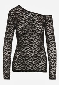 Born2be - Czarna Koronkowa Bluzka z Długim Rękawem i Asymetrycznym Dekoltem Liwedara. Okazja: na co dzień. Kolor: czarny. Materiał: koronka. Długość rękawa: długi rękaw. Długość: długie. Styl: casual, elegancki, klasyczny #6