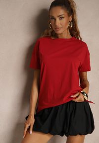 Renee - Bordowy Bawełniany T-shirt o Kroju Oversize Zilona. Okazja: na co dzień. Kolor: czerwony. Materiał: bawełna. Styl: sportowy, klasyczny, casual